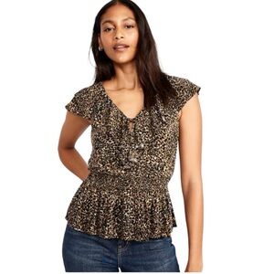 Old Navy Women’s Leopard Waist Defined Ruffle Top Size large Peplum Black